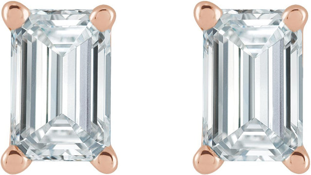 14K Gold Natural Diamond Emerald 4-Prong Stud Earrings – 5x3mm - Rose Gold - view 2