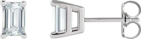 Platinum Lab-Grown Diamond Emerald 4-Prong Stud Earrings
