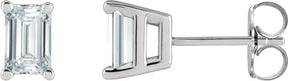 Platinum Natural Diamond Emerald 4-Prong Stud Earrings