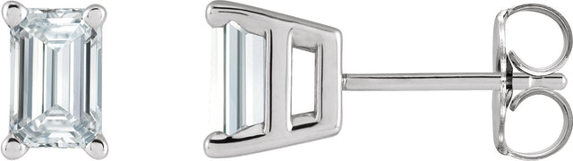 Platinum Natural Diamond Emerald 4-Prong Stud Earrings
