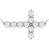 14K Gold Round Lab-Grown Diamond Accented Sideways Cross Necklace - White Gold