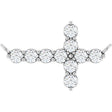 Platinum Round Lab-Grown Diamond Accented Sideways Cross Necklace