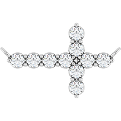 Platinum Round Lab-Grown Diamond Accented Sideways Cross Necklace