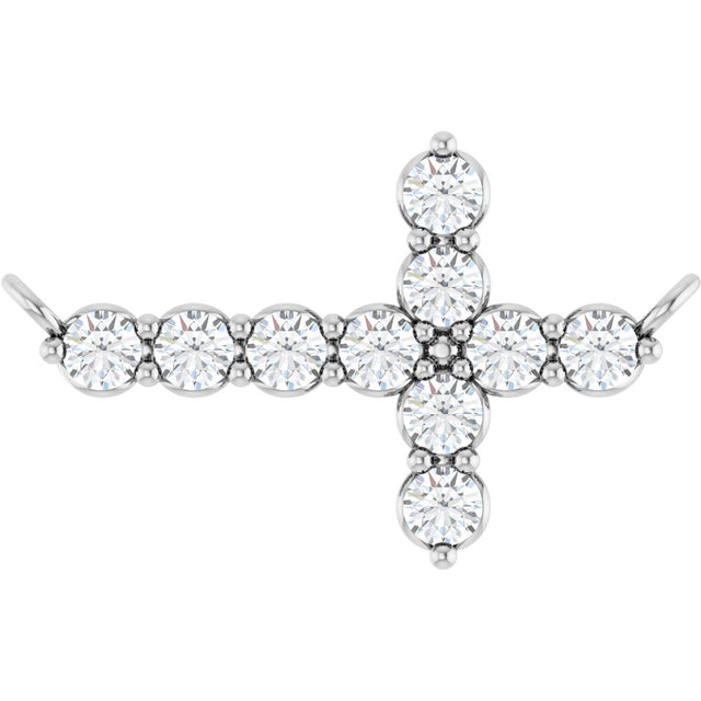 Platinum Round Lab-Grown Diamond Accented Sideways Cross Necklace
