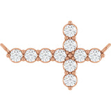 14K Gold Round Lab-Grown Diamond Accented Sideways Cross Necklace - Rose Gold