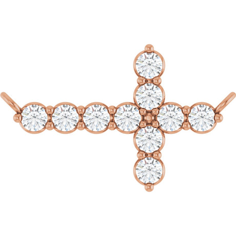 14K Gold Round Lab-Grown Diamond Accented Sideways Cross Necklace - Rose Gold