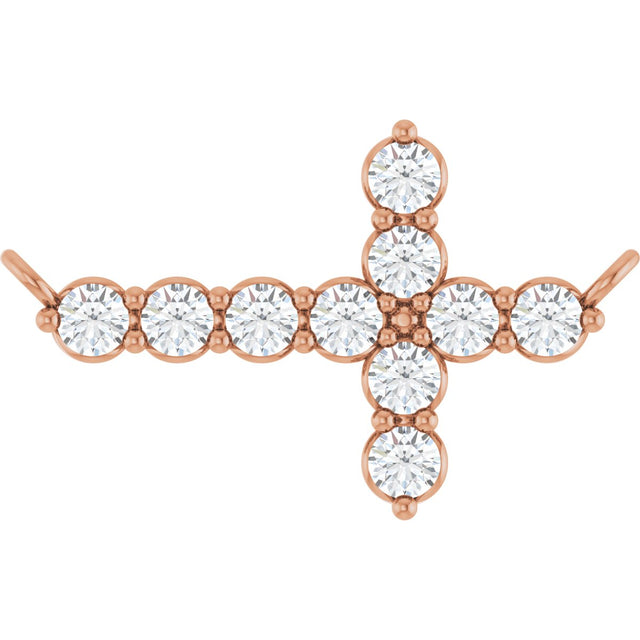 14K Gold Round Lab-Grown Diamond Accented Sideways Cross Necklace - Rose Gold