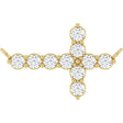 14K Gold Round Lab-Grown Diamond Accented Sideways Cross Necklace - Yellow Gold