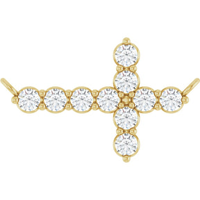 14K Gold Round Lab-Grown Diamond Accented Sideways Cross Necklace - Yellow Gold