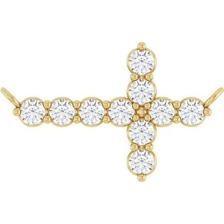 14K Gold Round Lab-Grown Diamond Accented Sideways Cross Necklace - Yellow Gold