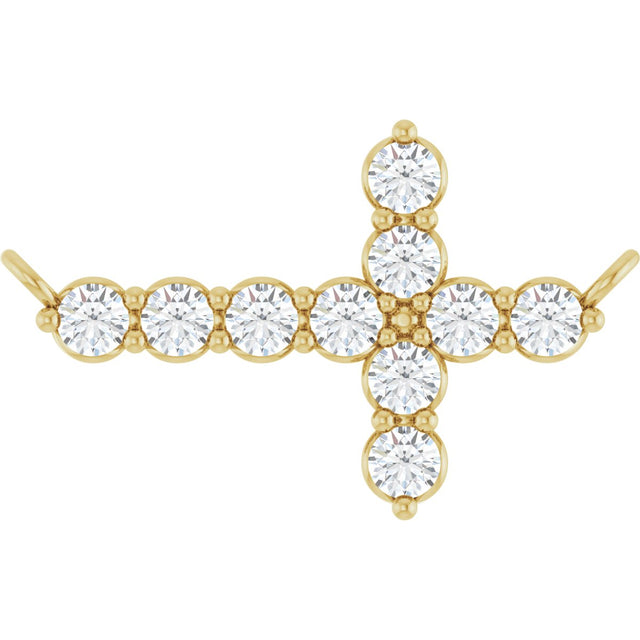 14K Gold Round Lab-Grown Diamond Accented Sideways Cross Necklace - Yellow Gold