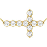 14K Gold Round Natural Diamond Accented Sideways Cross Necklace – 1/4 CTW - Yellow Gold