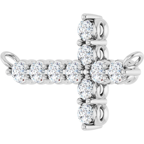 Platinum Round Lab-Grown Diamond Accented Sideways Cross Necklace - view 2