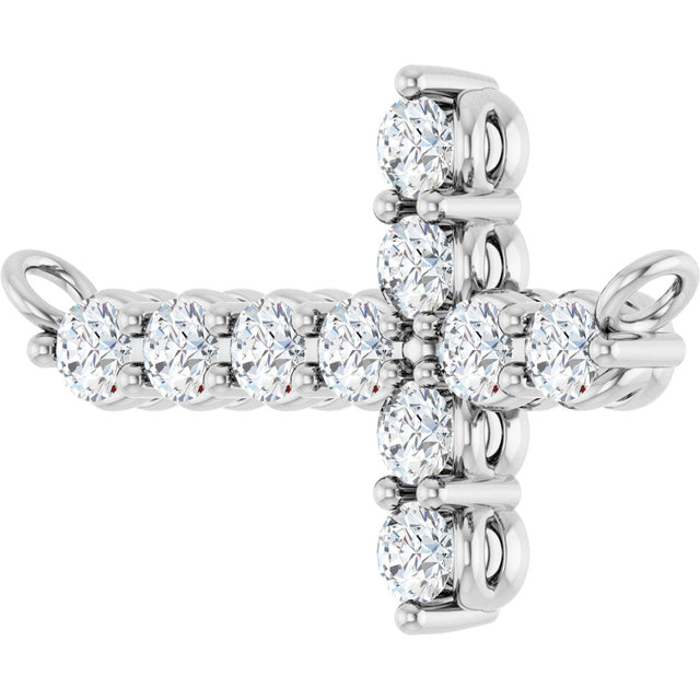 Platinum Round Lab-Grown Diamond Accented Sideways Cross Necklace - view 2