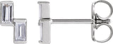 Platinum Straight Baguette Natural Diamond Two-Stone Stud Earrings