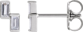 Platinum Straight Baguette Natural Diamond Two-Stone Stud Earrings