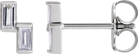 Platinum Straight Baguette Natural Diamond Two-Stone Stud Earrings