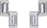 Platinum Straight Baguette Natural Diamond Two-Stone Stud Earrings - view 2
