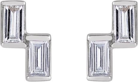Platinum Straight Baguette Natural Diamond Two-Stone Stud Earrings - view 2