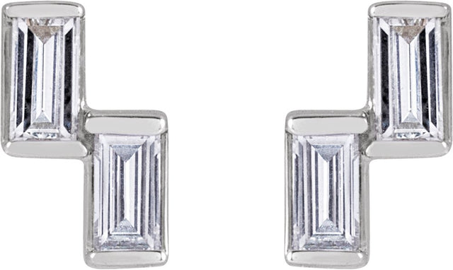 Platinum Straight Baguette Natural Diamond Two-Stone Stud Earrings - view 2