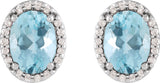 Platinum Natural Aquamarine Oval 4-Prong Halo-Style Low Stud Earring - view 2