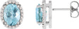 Platinum Natural Aquamarine Oval 4-Prong Halo-Style Low Stud Earring