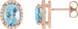 14K Gold Natural Aquamarine Oval 4-Prong Halo-Style Low Stud Earring - Rose Gold