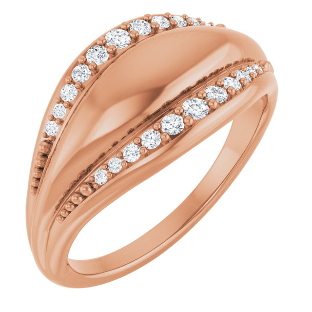 14K Gold Round Natural Diamond Accented Ring XI - Rose Gold