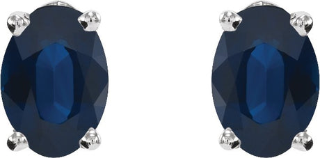 Platinum Natural Blue Sapphire Oval 4-Prong Lightweight Stud Earrings - view 2