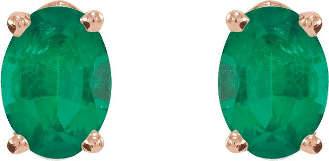 14K Gold Lab-Grown Emerald Oval 4-Prong Lightweight Stud Earrings - Rose Gold - view 2
