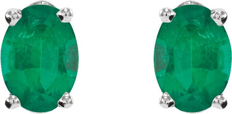 Platinum Natural Emerald Oval 4-Prong Lightweight Stud Earrings - view 2