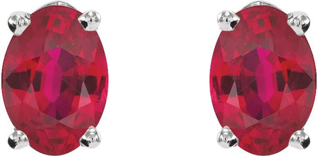 Platinum Natural Ruby Oval 4-Prong Lightweight Stud Earrings - view 2