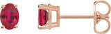 14K Gold Natural Ruby Oval 4-Prong Lightweight Stud Earrings - Rose Gold