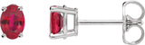 Platinum Natural Ruby Oval 4-Prong Lightweight Stud Earrings