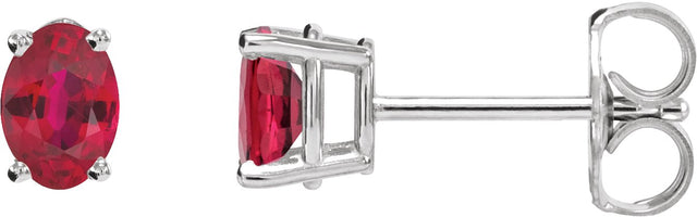 14K Gold Natural Ruby Oval 4-Prong Lightweight Stud Earrings - White Gold