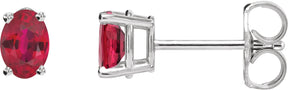 Platinum Lab-Grown Ruby Oval 4-Prong Lightweight Stud Earrings