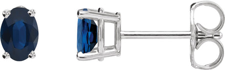Platinum Lab-Grown Blue Sapphire Oval 4-Prong Lightweight Stud Earrings