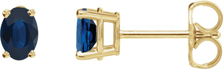 14K Gold Natural Blue Sapphire Oval 4-Prong Lightweight Stud Earrings - Yellow Gold