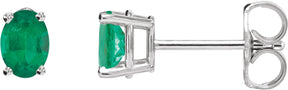Platinum Natural Emerald Oval 4-Prong Lightweight Stud Earrings