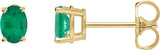 14K Gold Natural Emerald Oval 4-Prong Lightweight Stud Earrings - Yellow Gold