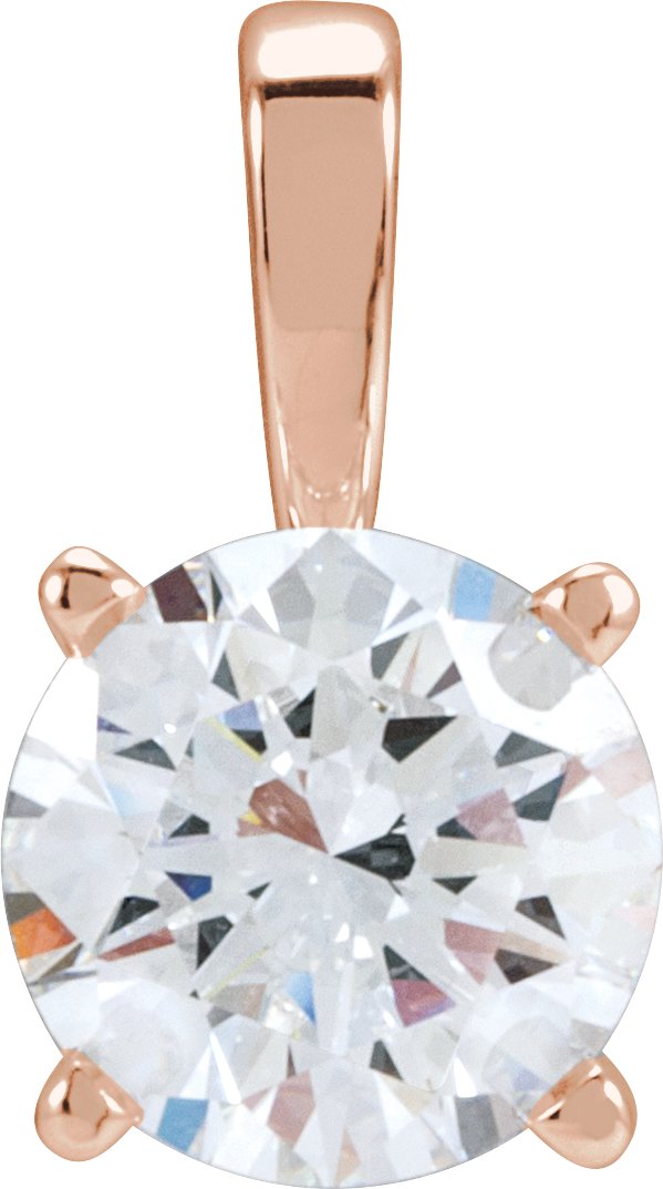 14K Gold Round Lab-Grown Diamond Solitaire Necklace or Pendant – up to 1 1/4 CTW - Rose Gold