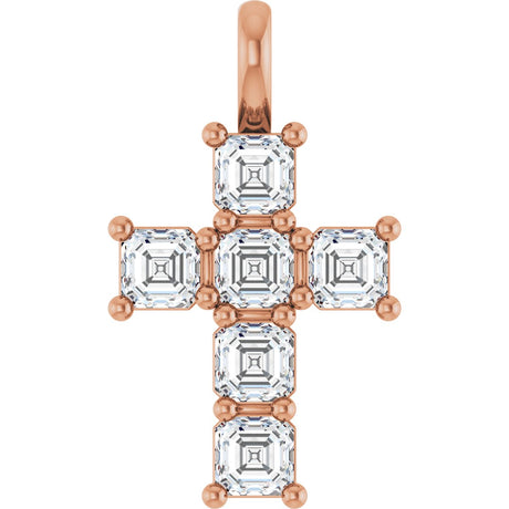 10K Gold Asscher Natural Diamond Accented Cross Pendant - Rose Gold