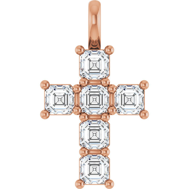 14K Gold Asscher Natural Diamond Accented Cross Pendant - Rose Gold