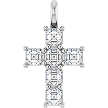14K Gold Square Lab-Grown Diamond Accented Cross Pendant - White Gold