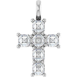 Platinum Asscher Natural Diamond Accented Cross Pendant