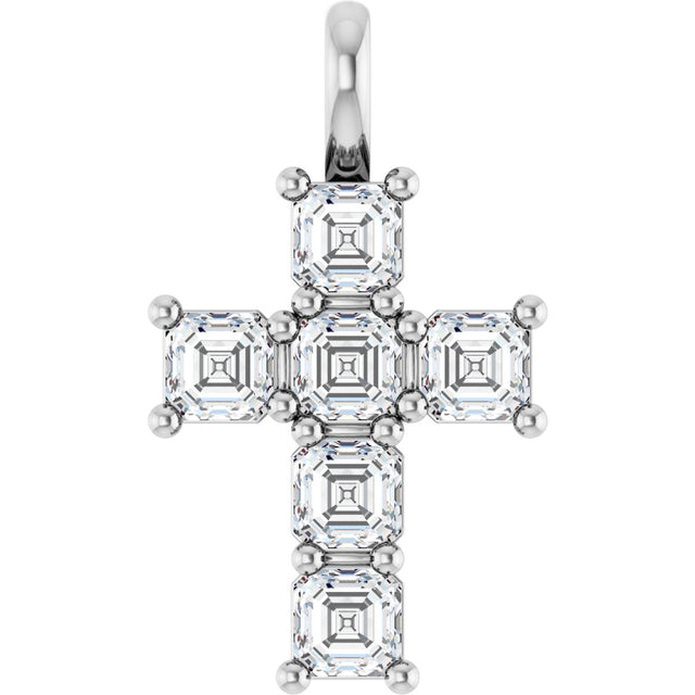 Platinum Asscher Natural Diamond Accented Cross Pendant