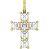 14K Gold Asscher Natural Diamond Accented Cross Pendant - Yellow Gold