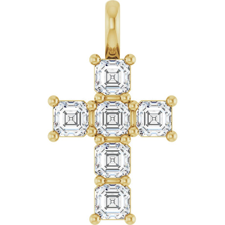 10K Gold Asscher Natural Diamond Accented Cross Pendant - Yellow Gold