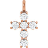 14K Gold Square Lab-Grown Diamond Accented Cross Pendant - Rose Gold