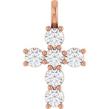 14K Gold Square Lab-Grown Diamond Accented Cross Pendant - Rose Gold